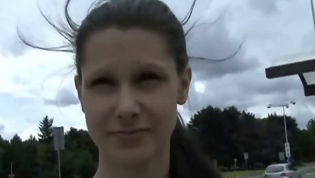 Street Czech slut Iveta gives good blowjob with closed eyes