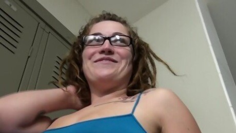Hairy slut teases a stranger and gets fucked in the public bathroom