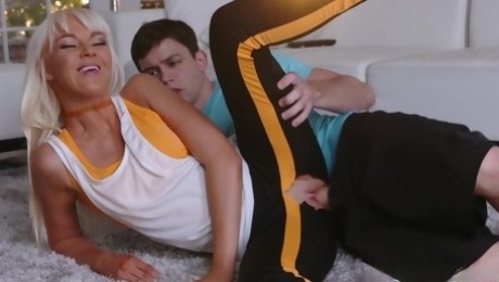 Blonde stepmom Marie McCray was doing yoga when her stepson Alex D decided to help her