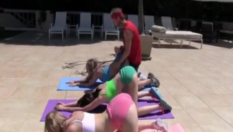 Smoking hot girls like to do yoga outdoors with a perv instructor