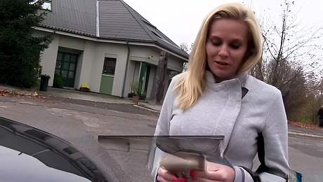 Elegant Sexy Busty Blonde MILF Pleases a Stranger With Hot Fuck In His Car To Get the Desired Cash