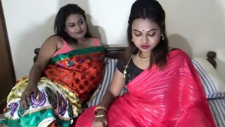 Two unsatisfied house wife met and made a superb lesbo session with all dirty talk in Hindi