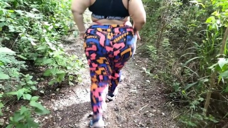 sexy walk with chubby girl in the forest