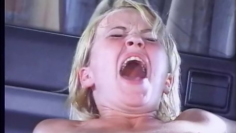 Blonde on adrenaline yells in satisfaction while getting nailed doggystyle in the car
