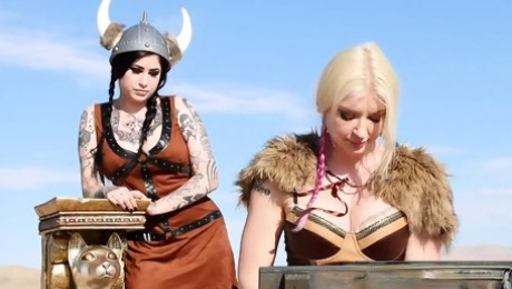 Leya the Viking takes a gold trophy up her ass