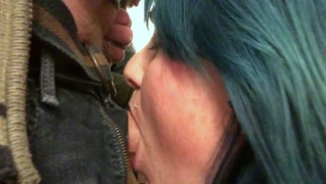 Milf Step Mom With Blue Hair Gives Step Son Wet Deepthroat Oral Massage