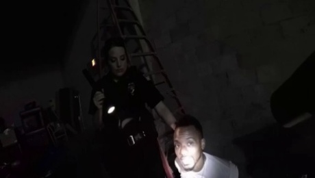 big ass police chicks fuck black fella in a warehouse and let him go
