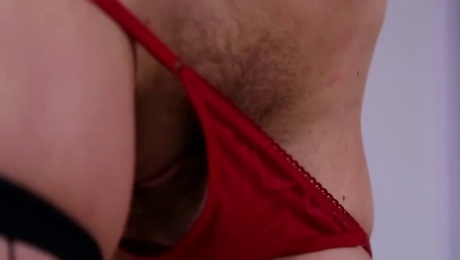 horny babe with hairy pussy riding on giant cock